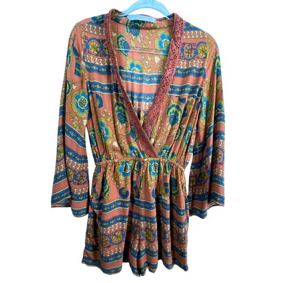 Zara Bohemian Paisley Floral Print Shorts Romper Size XS Hippie Cottage Sexy Y2K - Picture 1 of 3
